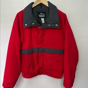 Vintage VTG Woolrich Jacket Men Large Red Redwood Zip Parka Pockets USA Made